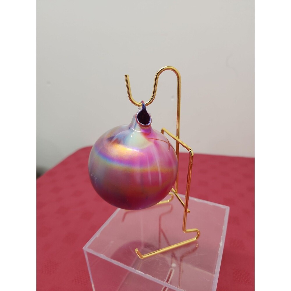 Vintage Artisan Handblown Iridescent Glass Ball Ornament 3 Inch Purples & Blues